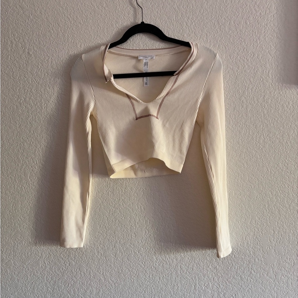 Altar'd State Cream Polo Crop Blouse